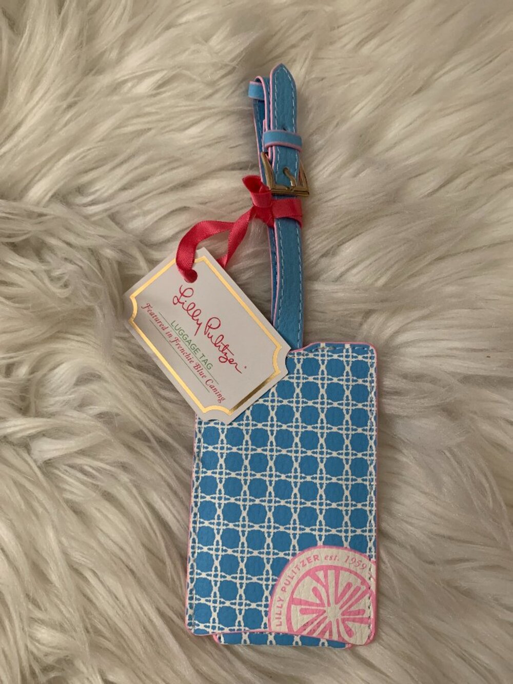 LILLY PULITZER Frenchie Blue Caning Luggage Tag